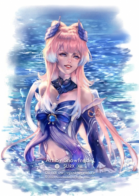 splash art illustration of kokomi from genshin impact fanart in the pool
#snowfredelart