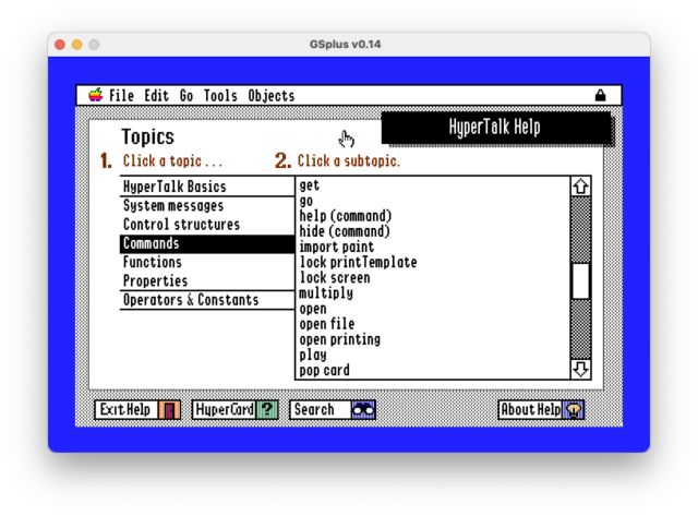 HyperCard IIGS HyperTalk Help stack, the scroll bar thumb shows what percentage of the whole document can be seen.